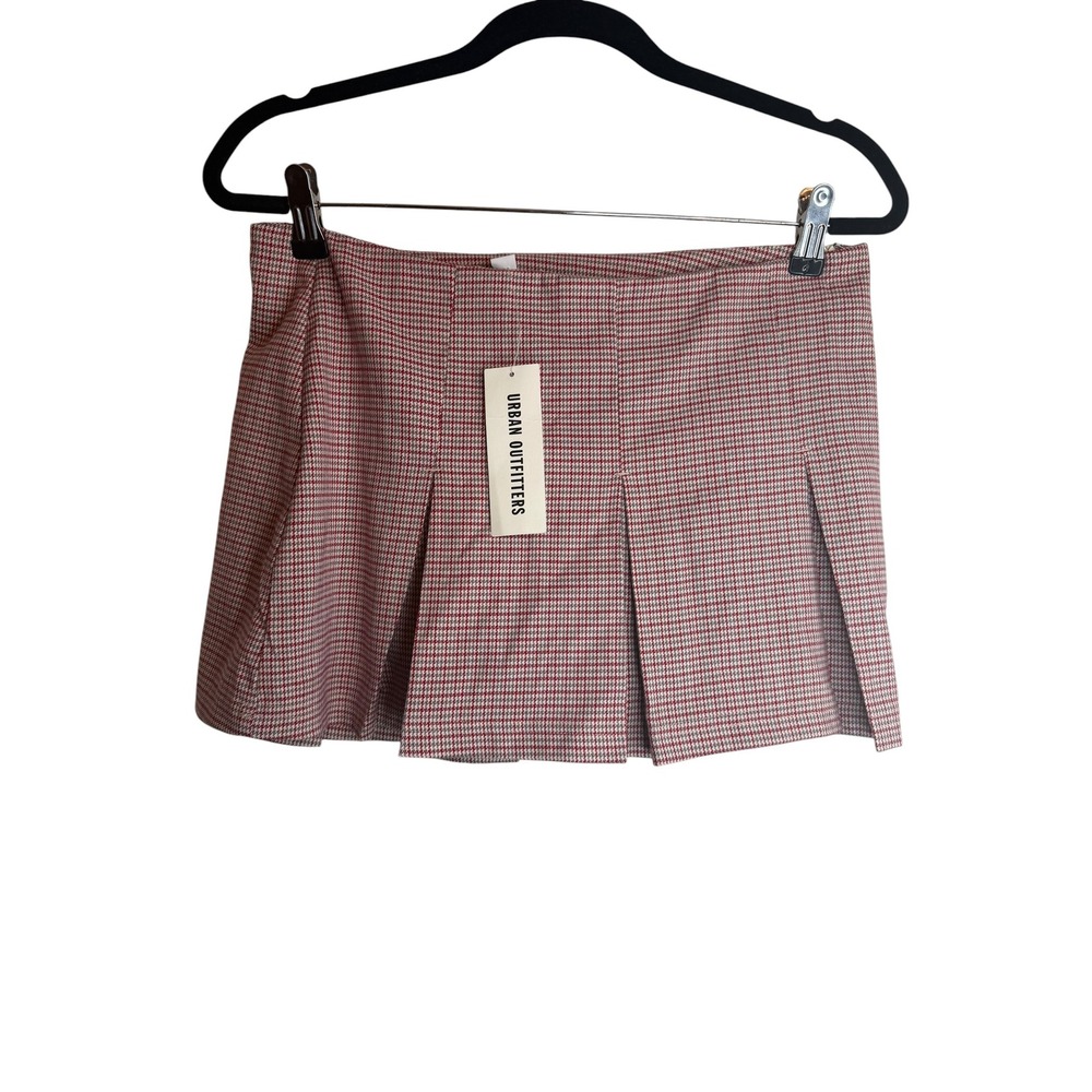 Urban Outfitters Red Houndstooth Pleated Mini Skirt NWT Size Small OB1795171